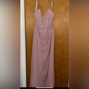 Azazie Pink Ruched Tiered V-neck Gown